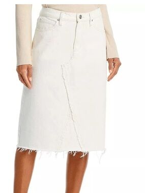 Frame Deconstructed Denim Off-White Raw-Hem Midi Denim Skirt Size 30/M